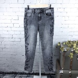 Driftwood Jackie Floral Embroidered Boho High Rise Skinny Jeans Faded Black W27●